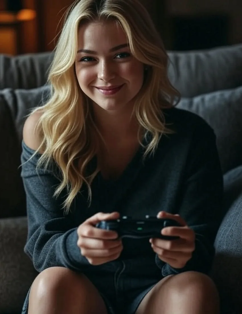 fille sexy qui joue a la console de jeux